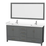 Wyndham Collection - Sheffield 72 Inch Double Bathroom Vanity in Dark Gray, White Cultured Marble Countertop, Undermount Square Sinks, 70 Inch Mirror