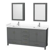 Wyndham Collection - Sheffield 72 Inch Double Bathroom Vanity in Dark Gray, White Cultured Marble Countertop, Undermount Square Sinks, Medicine Cabinets