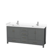 Wyndham Collection - Sheffield 72 Inch Double Bathroom Vanity in Dark Gray, White Cultured Marble Countertop, Undermount Square Sinks, No Mirror