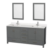 Wyndham Collection - Sheffield 72 Inch Double Bathroom Vanity in Dark Gray, White Quartz Countertop, Undermount Square Sinks, 24 Inch Mirrors - Dark Gray