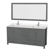 Wyndham Collection - Sheffield 72 Inch Double Bathroom Vanity in Dark Gray, White Quartz Countertop, Undermount Square Sinks, 70 Inch Mirror - Dark Gray