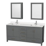 Wyndham Collection - Sheffield 72 Inch Double Bathroom Vanity in Dark Gray, White Quartz Countertop, Undermount Square Sinks, Medicine Cabinets - Dark Gray