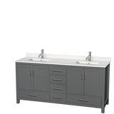 Wyndham Collection - Sheffield 72 Inch Double Bathroom Vanity in Dark Gray, White Quartz Countertop, Undermount Square Sinks, No Mirror - Dark Gray