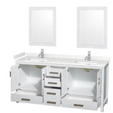 Sheffield 72 Inch Double Bathroom Vanity in White, Carrara Cultured Marble Countertop, Undermount Square Sinks, 24 Inch Mirrors