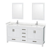 Wyndham Collection - Sheffield 72 Inch Double Bathroom Vanity in White, Carrara Cultured Marble Countertop, Undermount Square Sinks, 24 Inch Mirrors