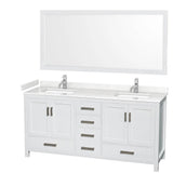 Wyndham Collection - Sheffield 72 Inch Double Bathroom Vanity in White, Carrara Cultured Marble Countertop, Undermount Square Sinks, 70 Inch Mirror