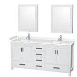 Wyndham Collection - Sheffield 72 Inch Double Bathroom Vanity in White, Carrara Cultured Marble Countertop, Undermount Square Sinks, Medicine Cabinets