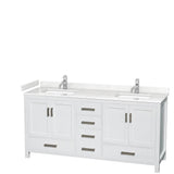 Wyndham Collection - Sheffield 72 Inch Double Bathroom Vanity in White, Carrara Cultured Marble Countertop, Undermount Square Sinks, No Mirror