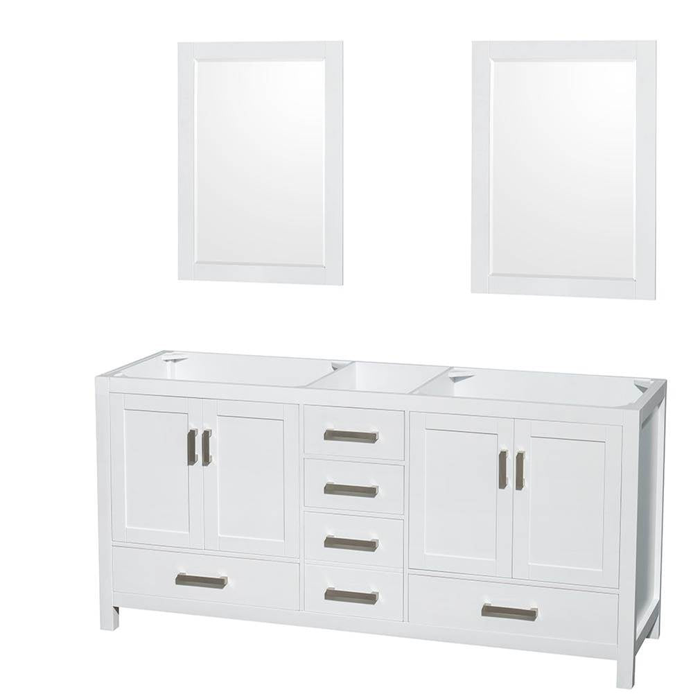 Wyndham Collection - Sheffield 72 Inch Double Bathroom Vanity in White, No Countertop, No Sinks, and 24 Inch Mirrors - White