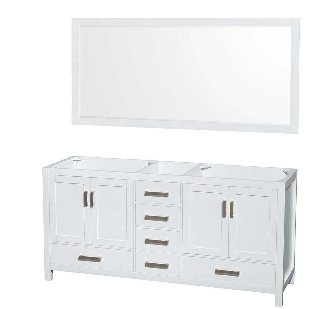 Wyndham Collection - Sheffield 72 Inch Double Bathroom Vanity in White, No Countertop, No Sinks, and 70 Inch Mirror - White