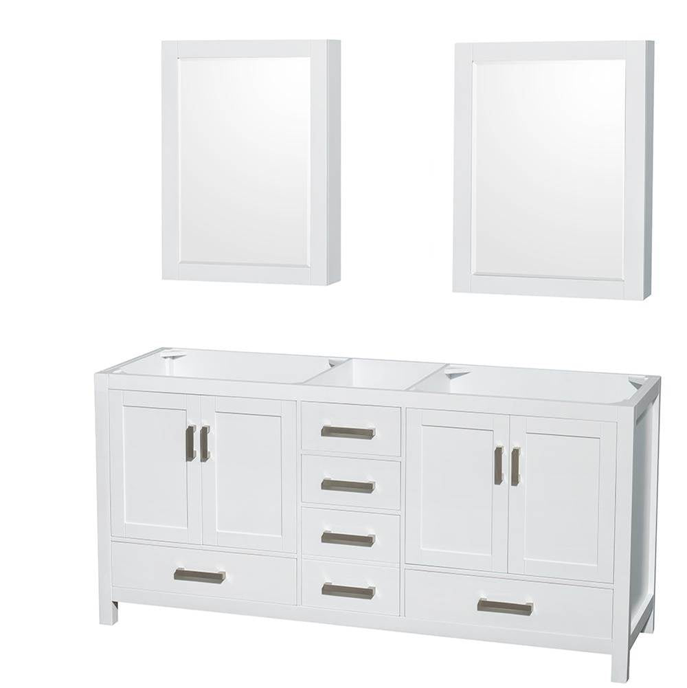 Wyndham Collection - Sheffield 72 Inch Double Bathroom Vanity in White, No Countertop, No Sinks, and Medicine Cabinets - White