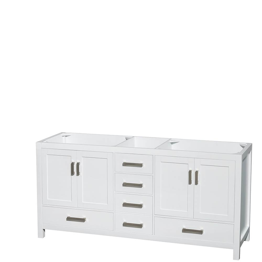 Sheffield 72 Inch Double Bathroom Vanity in Espresso, White Carrara Marble Countertop, Undermount Square Sinks, and 70 Inch Mirror