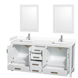 Sheffield 72 Inch Double Bathroom Vanity in White, White Cultured Marble Countertop, Undermount Square Sinks, 24 Inch Mirrors