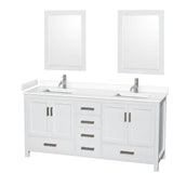 Wyndham Collection - Sheffield 72 Inch Double Bathroom Vanity in White, White Cultured Marble Countertop, Undermount Square Sinks, 24 Inch Mirrors