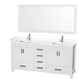 Wyndham Collection - Sheffield 72 Inch Double Bathroom Vanity in White, White Cultured Marble Countertop, Undermount Square Sinks, 70 Inch Mirror