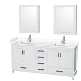 Wyndham Collection - Sheffield 72 Inch Double Bathroom Vanity in White, White Cultured Marble Countertop, Undermount Square Sinks, Medicine Cabinets