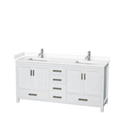 Wyndham Collection - Sheffield 72 Inch Double Bathroom Vanity in White, White Cultured Marble Countertop, Undermount Square Sinks, No Mirror