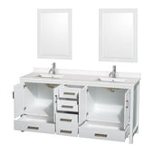 Sheffield 72 Inch Double Bathroom Vanity in Gray, White Quartz Countertop, Undermount Square Sinks, 24 Inch Mirrors
