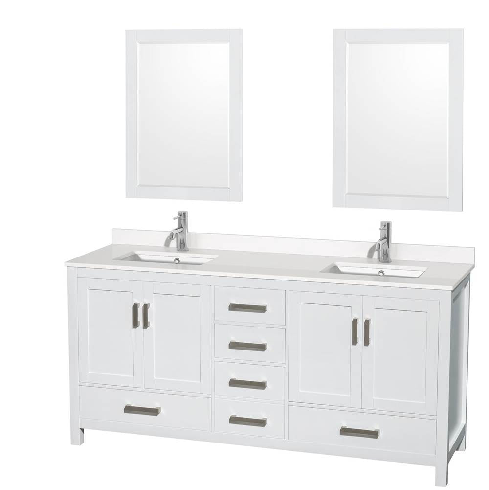Wyndham Collection - Sheffield 72 Inch Double Bathroom Vanity in White, White Quartz Countertop, Undermount Square Sinks, 24 Inch Mirrors - White
