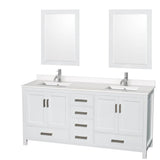 Wyndham Collection - Sheffield 72 Inch Double Bathroom Vanity in White, White Quartz Countertop, Undermount Square Sinks, 24 Inch Mirrors - White