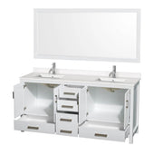 Sheffield 72 Inch Double Bathroom Vanity in Gray, White Quartz Countertop, Undermount Square Sinks, 70 Inch Mirror