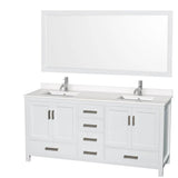 Wyndham Collection - Sheffield 72 Inch Double Bathroom Vanity in White, White Quartz Countertop, Undermount Square Sinks, 70 Inch Mirror - White