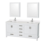 Wyndham Collection - Sheffield 72 Inch Double Bathroom Vanity in White, White Quartz Countertop, Undermount Square Sinks, Medicine Cabinets - White