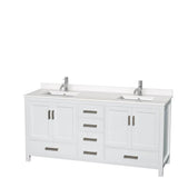 Wyndham Collection - Sheffield 72 Inch Double Bathroom Vanity in White, White Quartz Countertop, Undermount Square Sinks, No Mirror - White