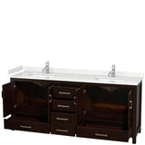 Sheffield 80 Inch Double Bathroom Vanity in Espresso, Carrara Cultured Marble Countertop, Undermount Square Sinks, No Mirror