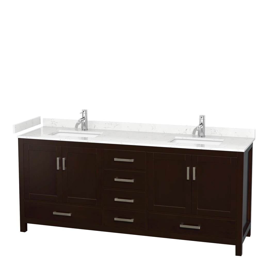 Wyndham Collection - Sheffield 80 Inch Double Bathroom Vanity in Espresso, Carrara Cultured Marble Countertop, Undermount Square Sinks, No Mirror
