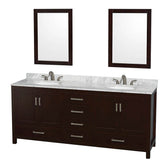 Wyndham Collection - Sheffield 80 Inch Double Bathroom Vanity in Espresso, White Carrara Marble Countertop, Undermount Oval Sinks, and 24 Inch Mirrors - Espresso