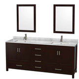 Wyndham Collection - Sheffield 80 Inch Double Bathroom Vanity in Espresso, White Carrara Marble Countertop, Undermount Square Sinks, and 24 Inch Mirrors - Espresso