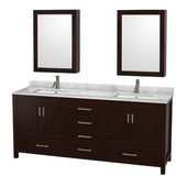 Wyndham Collection - Sheffield 80 Inch Double Bathroom Vanity in Espresso, White Carrara Marble Countertop, Undermount Square Sinks, and Medicine Cabinets - Espresso