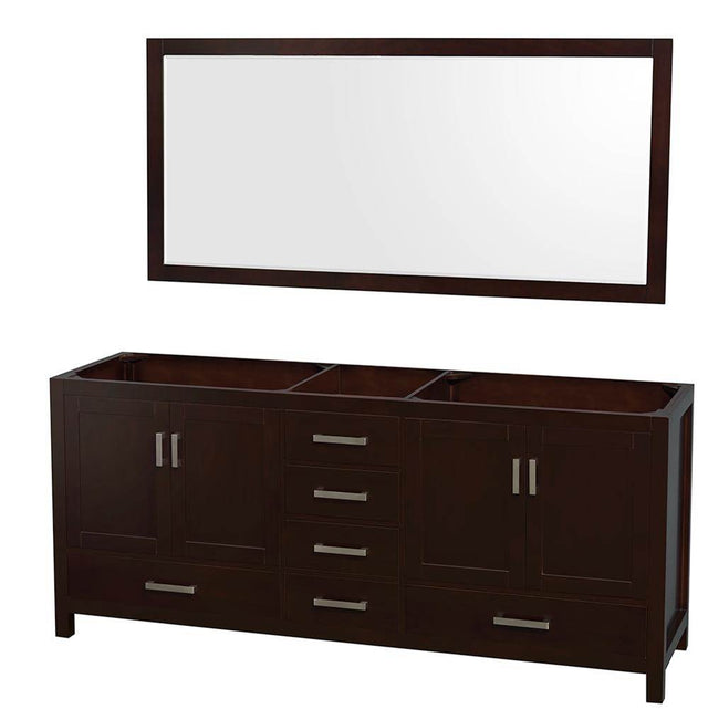 Wyndham Collection - Sheffield 80 Inch Double Bathroom Vanity in Espresso, No Countertop, No Sinks, and 70 Inch Mirror - Espresso
