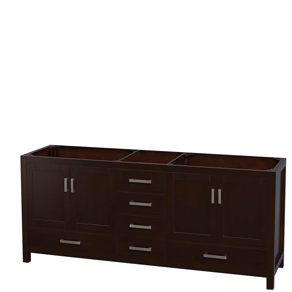Sheffield 80 Inch Double Bathroom Vanity in Espresso, Ivory Marble Countertop, Undermount Square Sinks, and Medicine Cabinets
