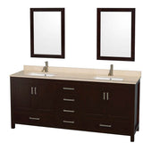 Wyndham Collection - Sheffield 80 Inch Double Bathroom Vanity in Espresso, Ivory Marble Countertop, Undermount Square Sinks, and 24 Inch Mirrors - Espresso