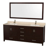 Wyndham Collection - Sheffield 80 Inch Double Bathroom Vanity in Espresso, Ivory Marble Countertop, Undermount Square Sinks, and 70 Inch Mirror - Espresso