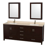 Wyndham Collection - Sheffield 80 Inch Double Bathroom Vanity in Espresso, Ivory Marble Countertop, Undermount Square Sinks, and Medicine Cabinets - Espresso