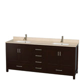 Sheffield 80 Inch Double Bathroom Vanity in Espresso, Ivory Marble Countertop, Undermount Square Sinks, and 70 Inch Mirror