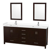 Wyndham Collection - Sheffield 80 Inch Double Bathroom Vanity in Espresso, White Cultured Marble Countertop, Undermount Square Sinks, 24 Inch Mirrors