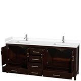 Sheffield 80 Inch Double Bathroom Vanity in Espresso, White Cultured Marble Countertop, Undermount Square Sinks, No Mirror