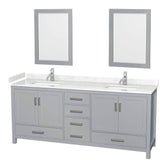 Wyndham Collection - Sheffield 80 Inch Double Bathroom Vanity in Gray, Carrara Cultured Marble Countertop, Undermount Square Sinks, 24 Inch Mirrors