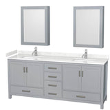 Wyndham Collection - Sheffield 80 Inch Double Bathroom Vanity in Gray, Carrara Cultured Marble Countertop, Undermount Square Sinks, Medicine Cabinets