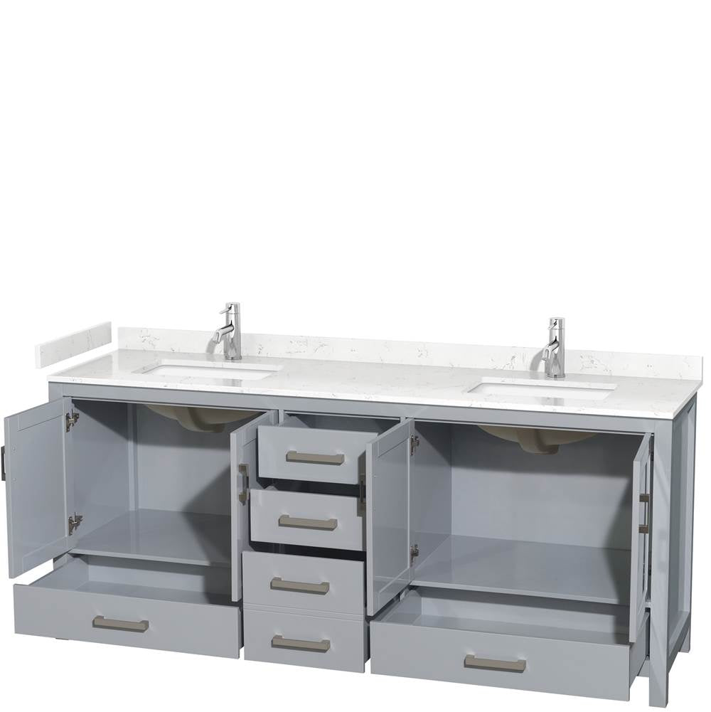 Sheffield 80 Inch Double Bathroom Vanity in Gray, Carrara Cultured Marble Countertop, Undermount Square Sinks, No Mirror