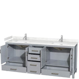Sheffield 80 Inch Double Bathroom Vanity in Gray, Carrara Cultured Marble Countertop, Undermount Square Sinks, No Mirror