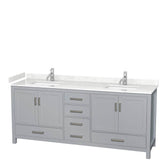 Wyndham Collection - Sheffield 80 Inch Double Bathroom Vanity in Gray, Carrara Cultured Marble Countertop, Undermount Square Sinks, No Mirror