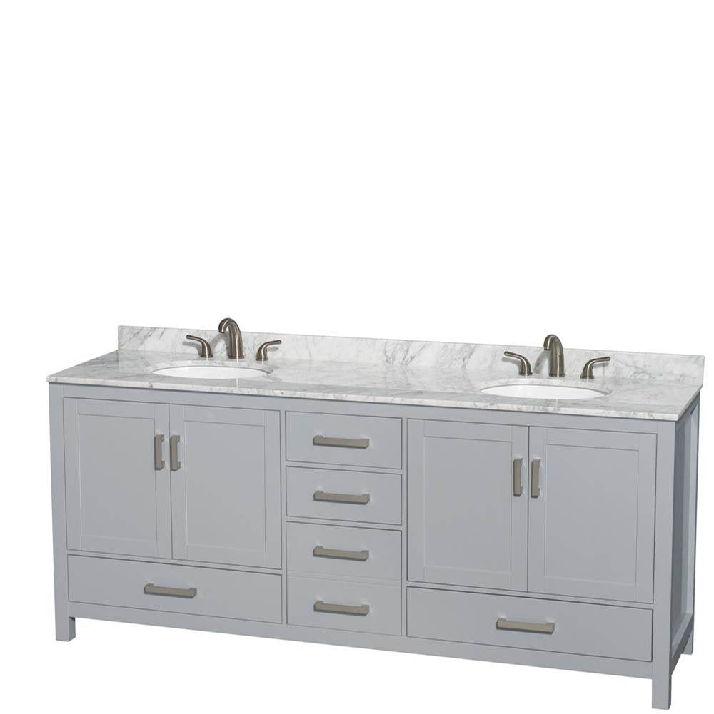 Wyndham Collection - Sheffield 80 Inch Double Bathroom Vanity in Gray, White Carrara Marble Countertop, Undermount Oval Sinks, and No Mirror - Gray