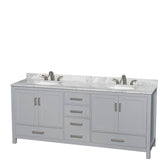 Wyndham Collection - Sheffield 80 Inch Double Bathroom Vanity in Gray, White Carrara Marble Countertop, Undermount Oval Sinks, and No Mirror - Gray