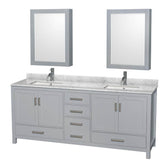 Wyndham Collection - Sheffield 80 Inch Double Bathroom Vanity in Gray, White Carrara Marble Countertop, Undermount Square Sinks, and Medicine Cabinets - Gray