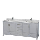 Wyndham Collection - Sheffield 80 Inch Double Bathroom Vanity in Gray, White Carrara Marble Countertop, Undermount Square Sinks, and No Mirror - Gray